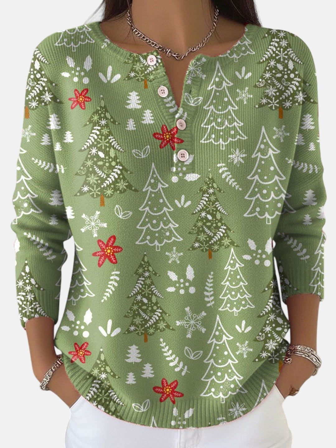 Button-front sweater in five festive colors for women