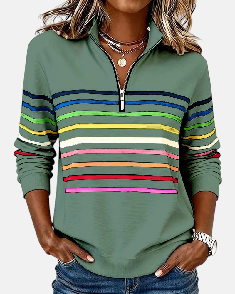 Striped zip sweatshirt for women in six colors