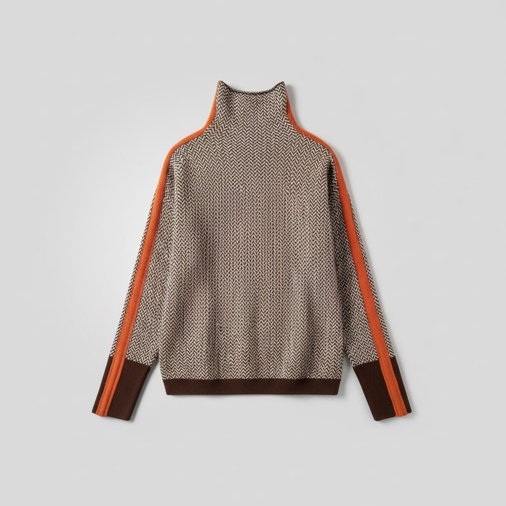 Striped roll neck sweater for women in orange or green