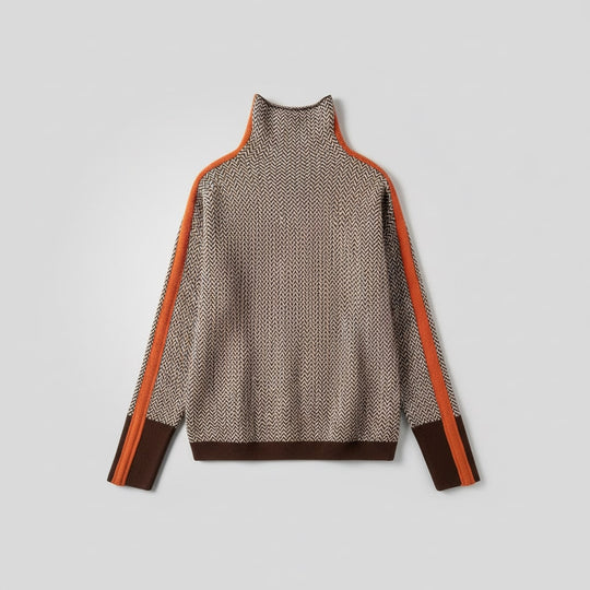 Striped roll neck sweater for women in orange or green
