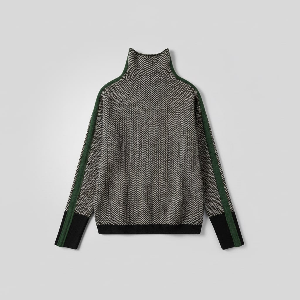 Striped roll neck sweater for women in orange or green