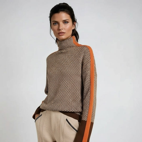 Striped roll neck sweater for women in orange or green
