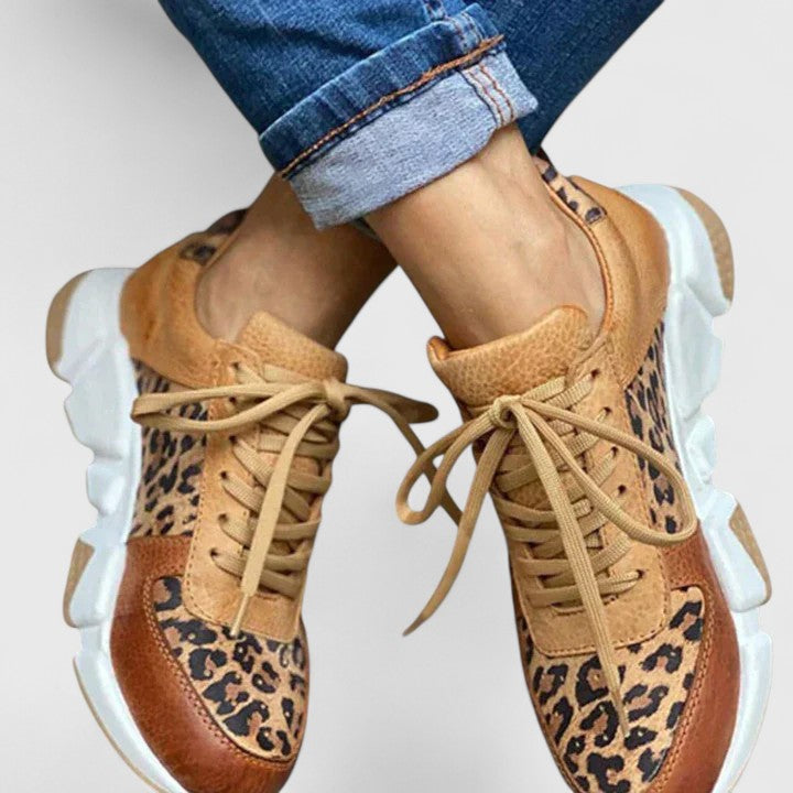 Leopard print shoes in brown, white and khaki for women