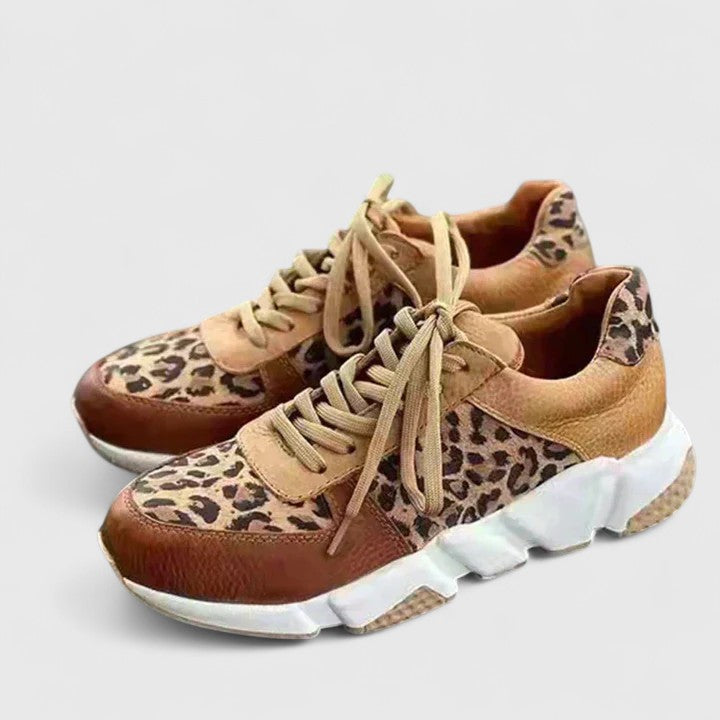 Leopard print shoes in brown, white and khaki for women