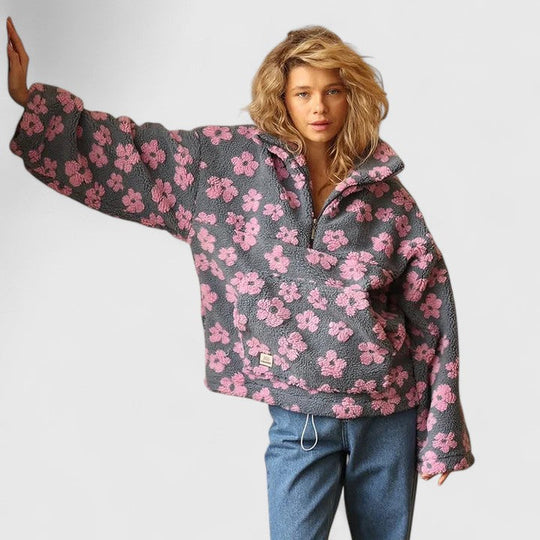 Bright sweater in yellow, pink and orange for women