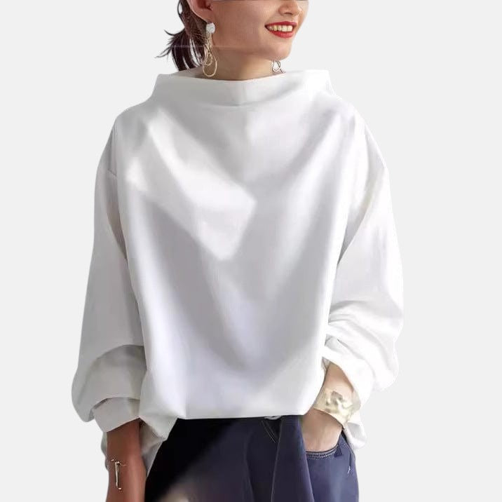 High neck sweater in black, blue and white for women