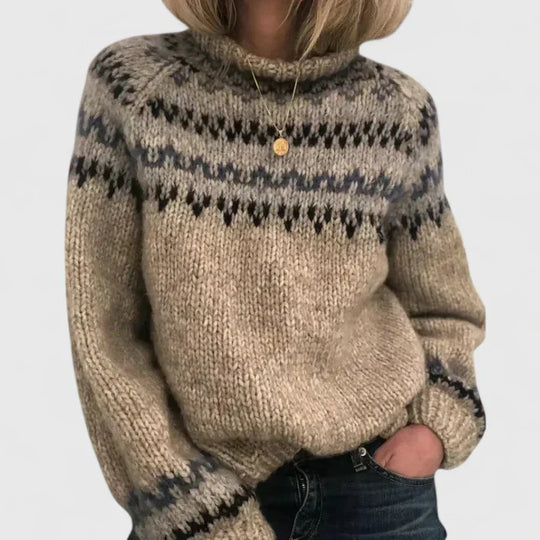 Knit sweater for women in camel or gray