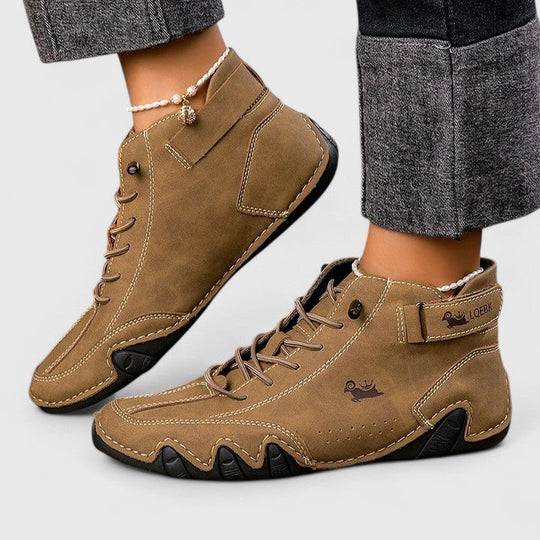 Comfort boots in brown, army green and white for women