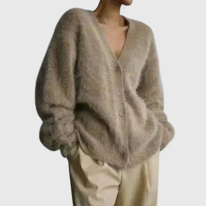 Knit cardigan for women in beige, white and gray