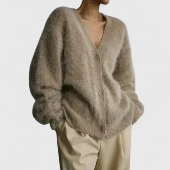 Knit cardigan for women in beige, white and gray