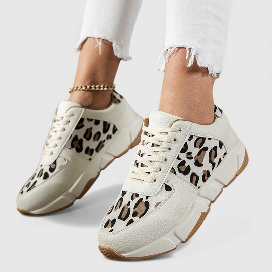 Leopard print shoes in brown, white and khaki for women