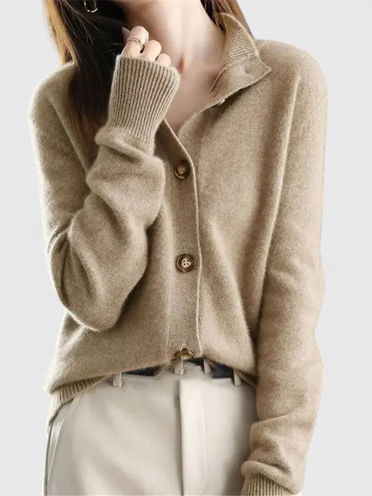 Knit cardigan for women in apricot, khaki and caramel