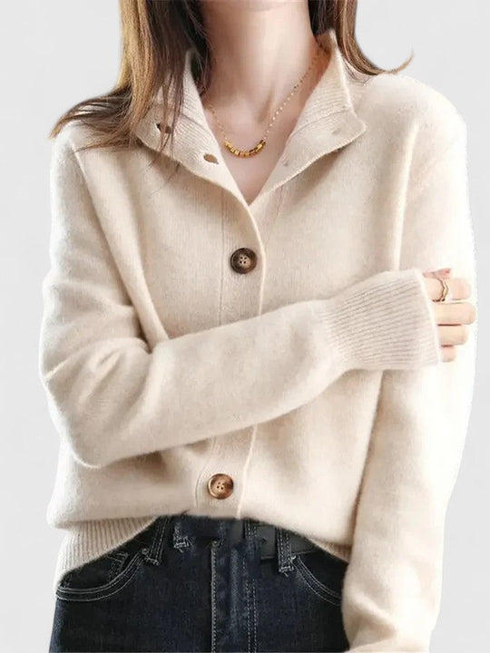 Knit cardigan for women in apricot, khaki and caramel