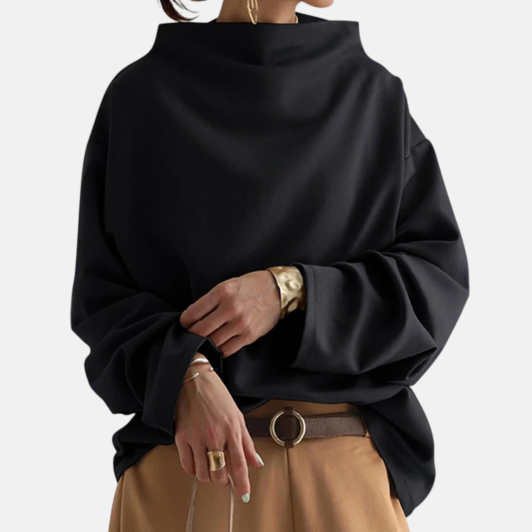High neck sweater in black, blue and white for women