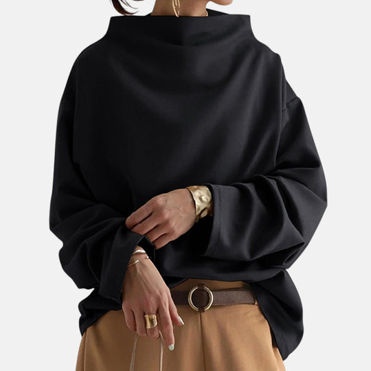 High neck sweater in black, blue and white for women