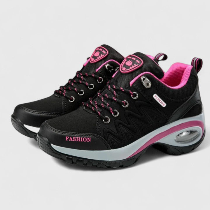 Comfort sneakers in black, gray and rose red for women