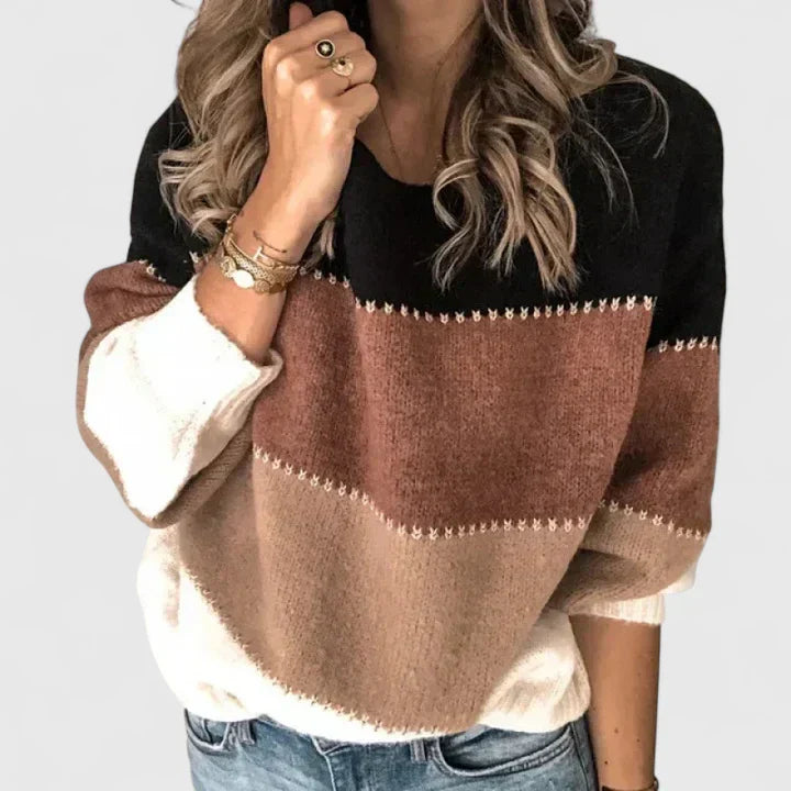 Bold sweater in khaki, blue, orange and purple for women