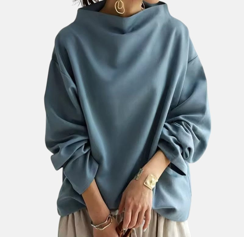 High neck sweater in black, blue and white for women