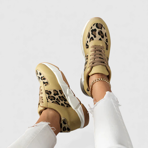 Leopard print shoes in brown, white and khaki for women