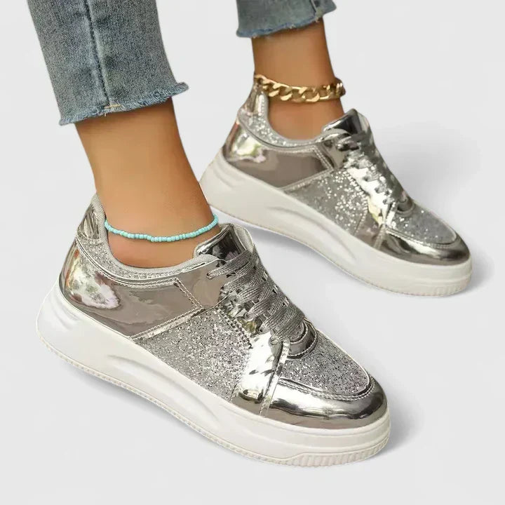 Comfort shoes in silver, gold, black and rose red for women