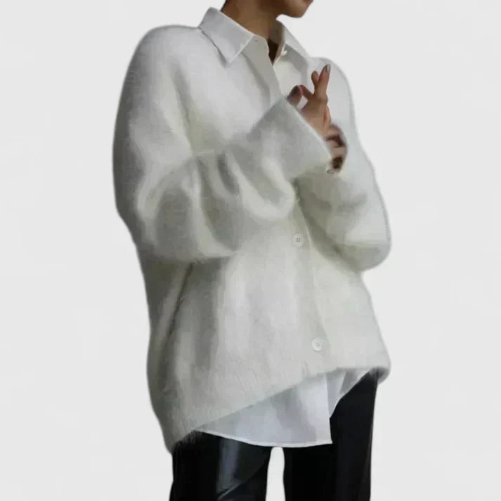Knit cardigan for women in beige, white and gray