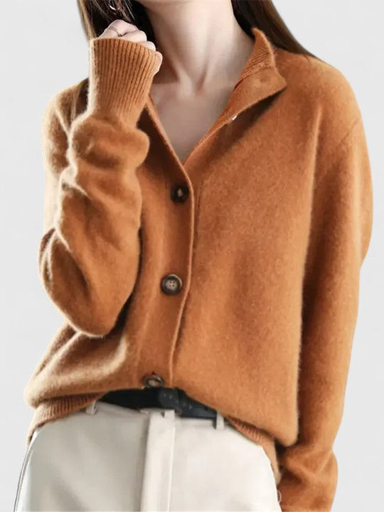 Knit cardigan for women in apricot, khaki and caramel