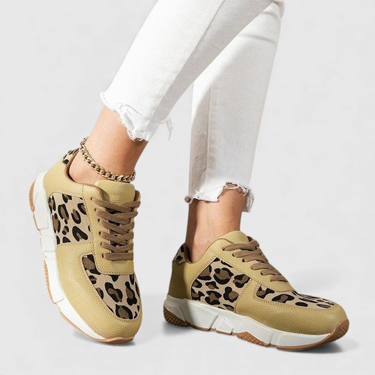 Leopard print shoes in brown, white and khaki for women