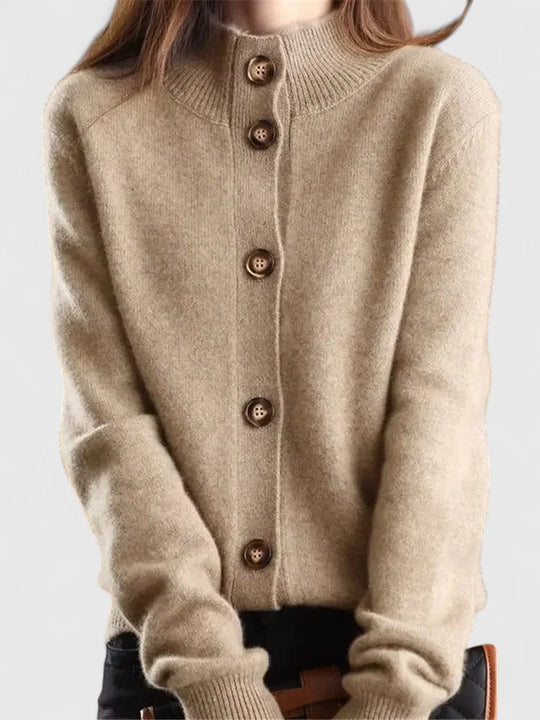Knit cardigan for women in apricot, khaki and caramel