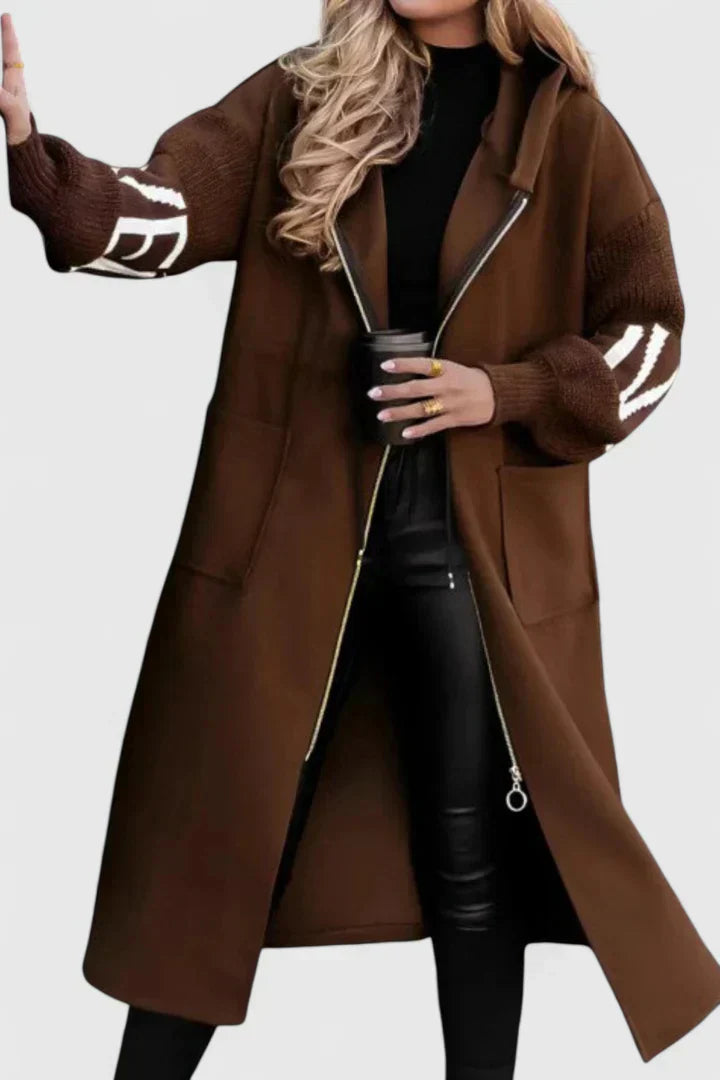 Elegant hooded coat in white, black and brown for women