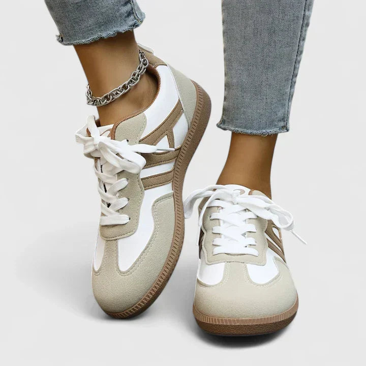 Comfort sneakers in khaki and white for women
