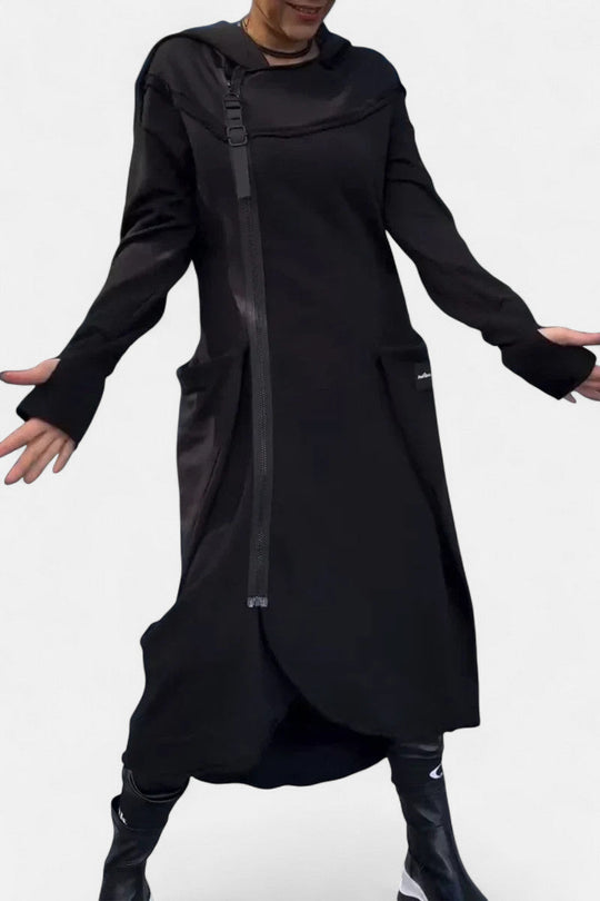 Long hooded zip jacket in six colors for women