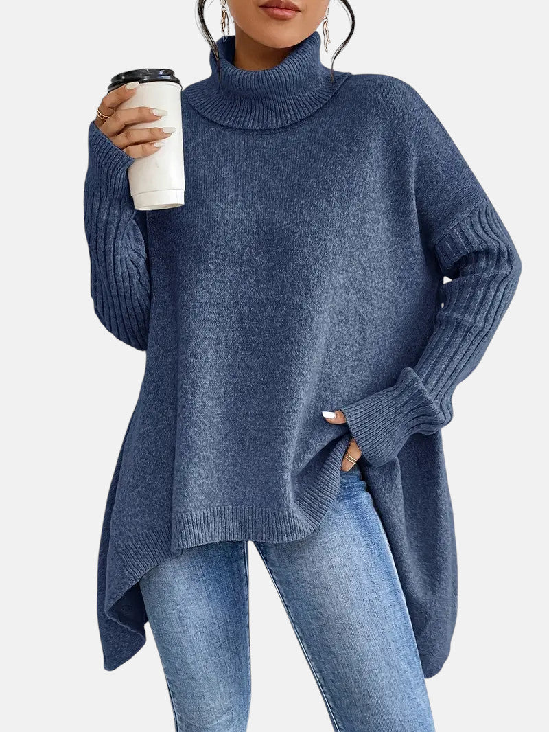 Longline roll neck sweater for women in five colors
