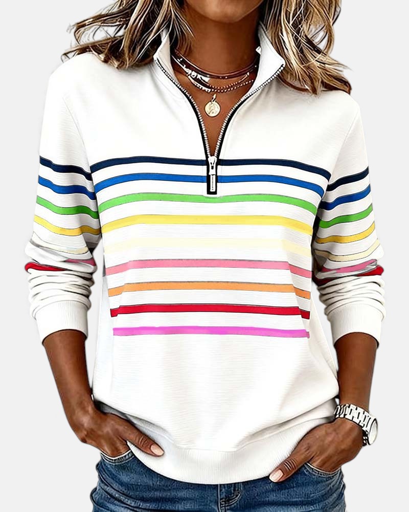 Striped zip sweatshirt for women in six colors