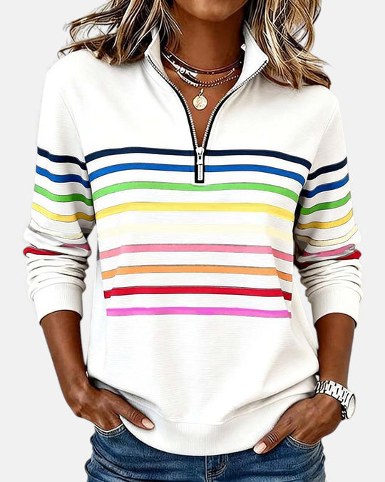Striped zip sweatshirt for women in six colors