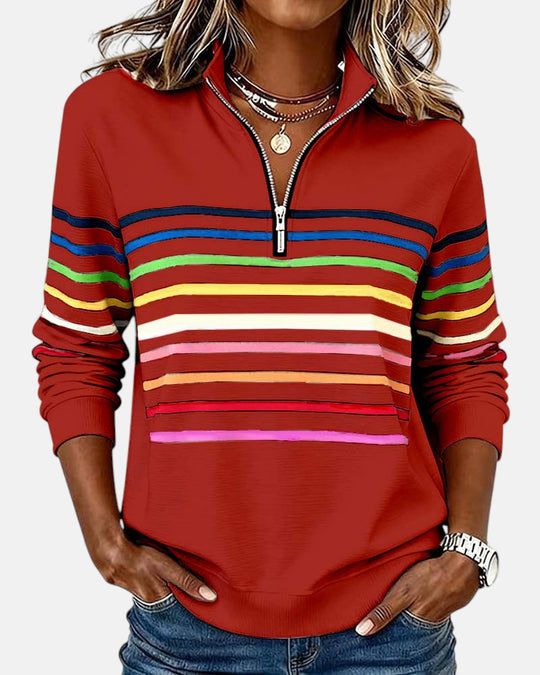 Striped zip sweatshirt for women in six colors