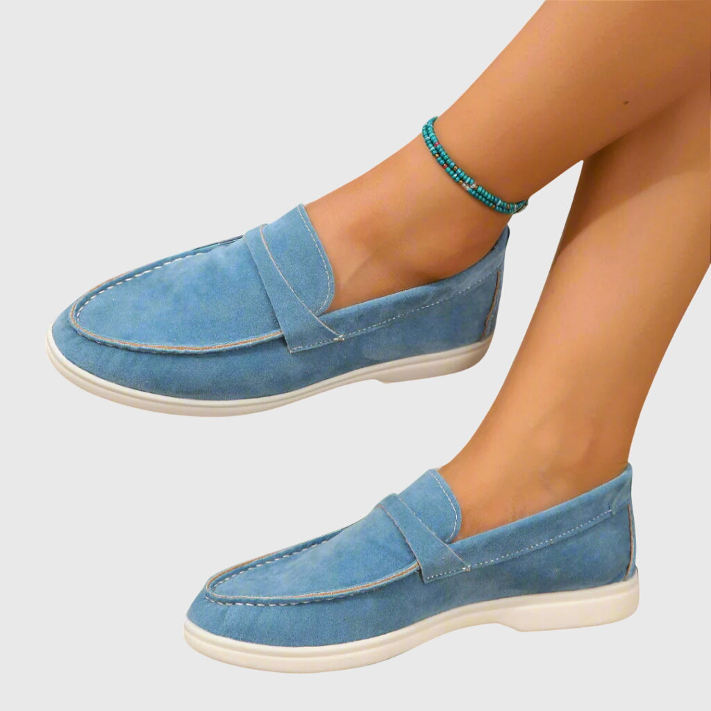 Comfort loafers in sky blue, camel, gray, black and pink for women