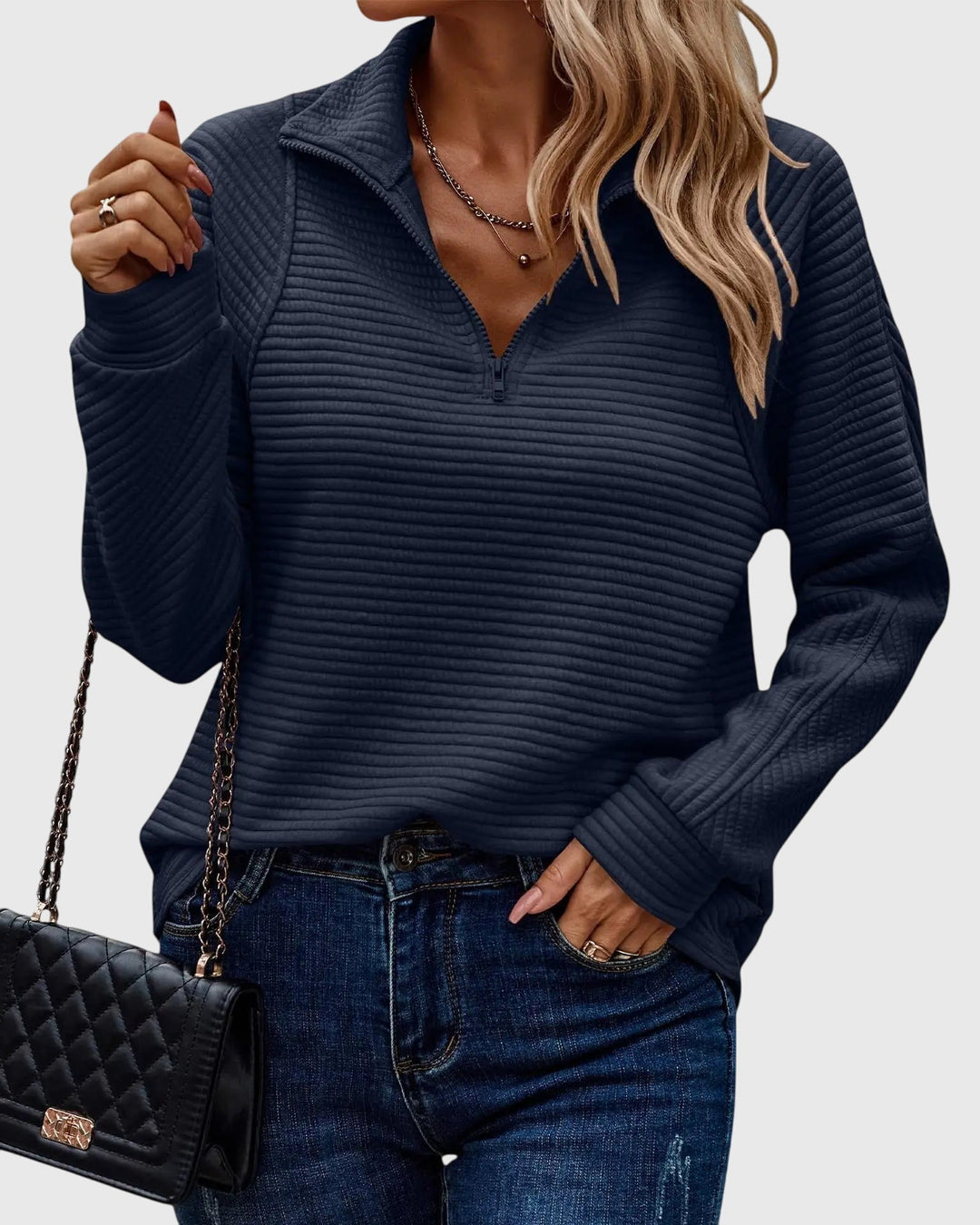 Zip-front sweater in six colors for women