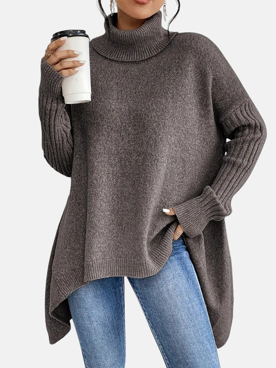 Longline roll neck sweater for women in five colors