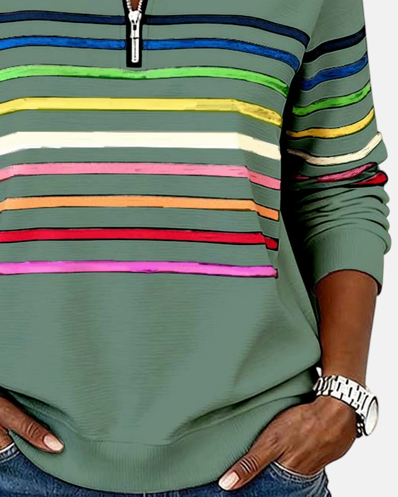 Striped zip sweatshirt for women in six colors