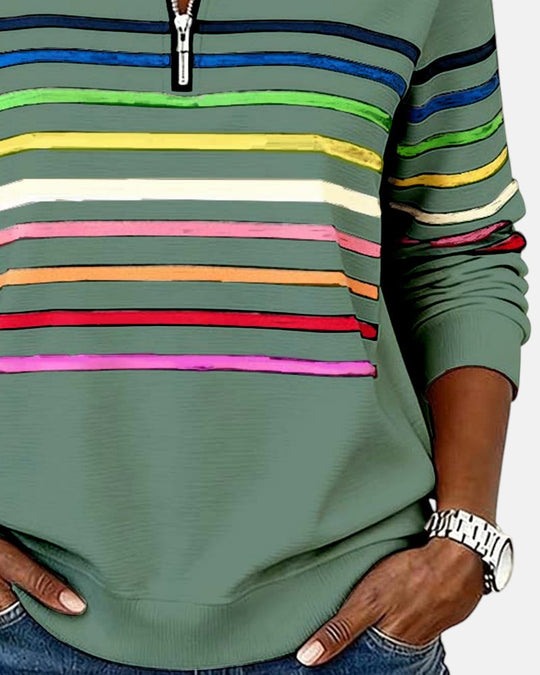 Striped zip sweatshirt for women in six colors