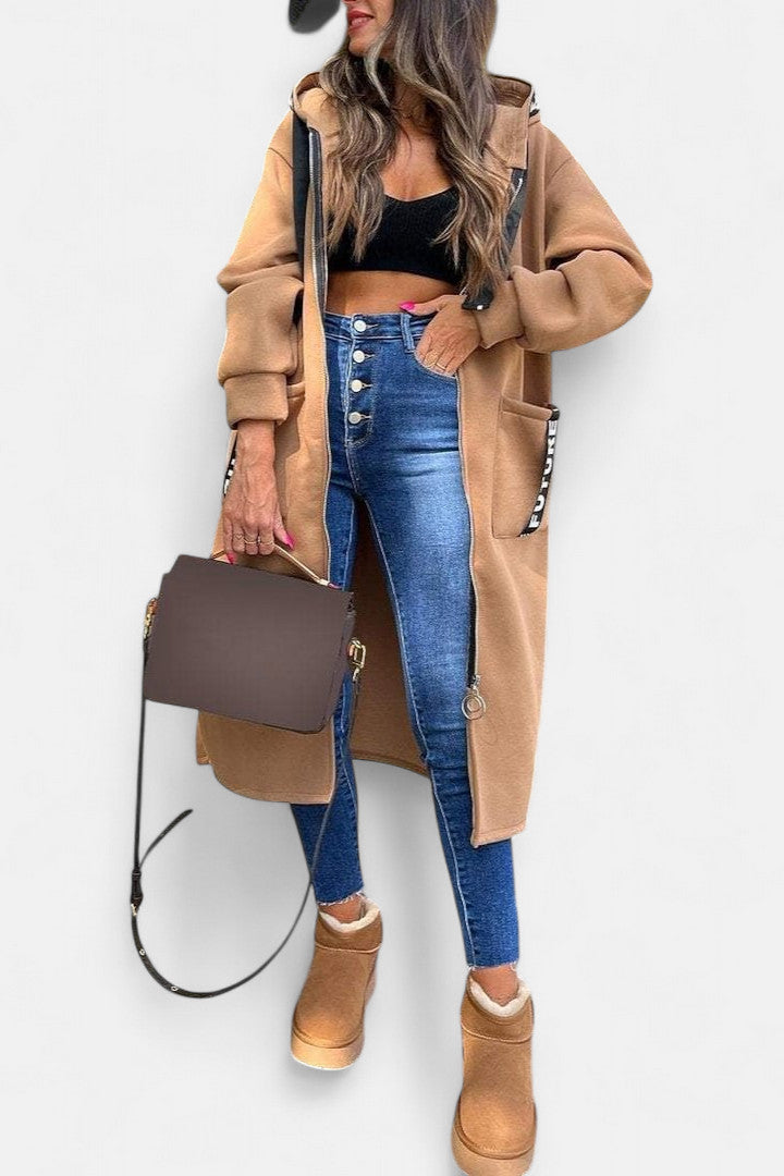 Long hooded coat in five colors for women