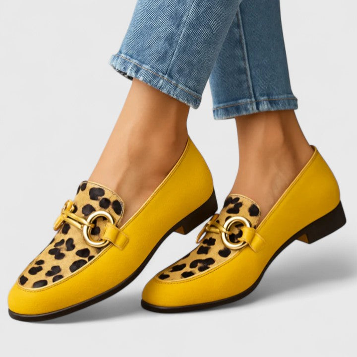 Yellow leopard print loafers for women