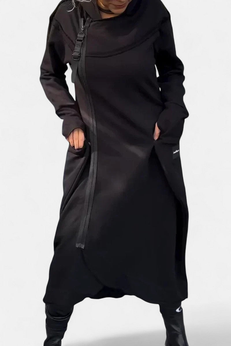 Long hooded zip jacket in six colors for women
