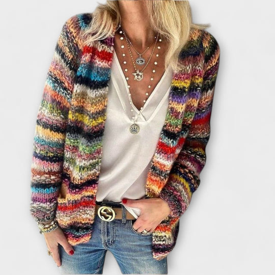 Knit cardigan for women in red or blue