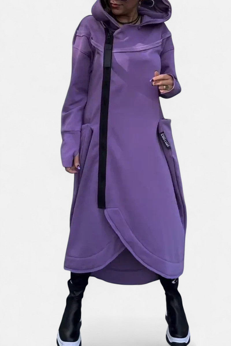 Long hooded zip jacket in six colors for women