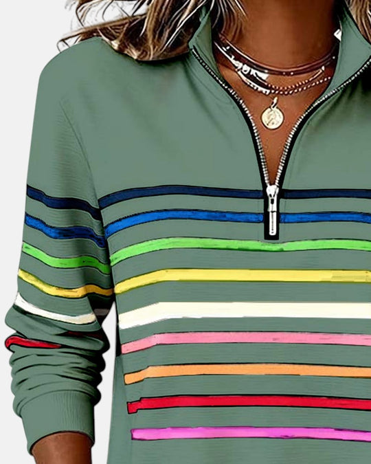 Striped zip sweatshirt for women in six colors