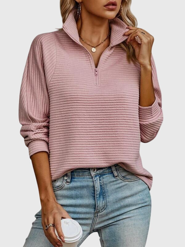 Zip-front sweater in six colors for women