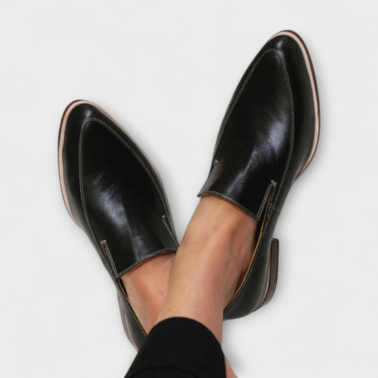 Black slip-on loafers for women