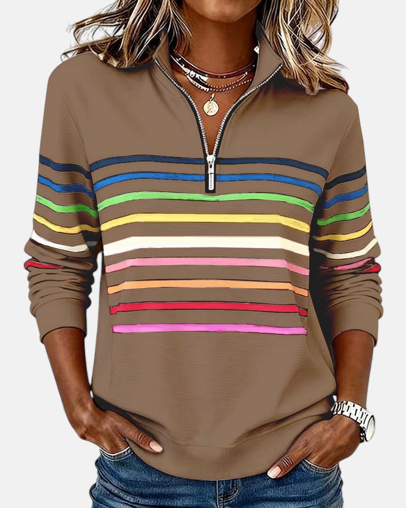 Striped zip sweatshirt for women in six colors
