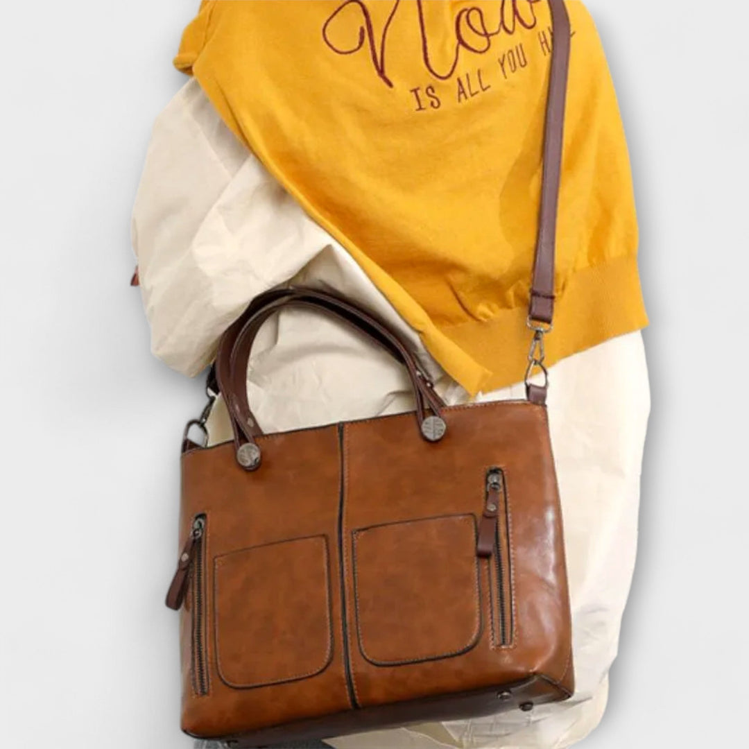 Elegant everyday bag in brown, black and gray for women
